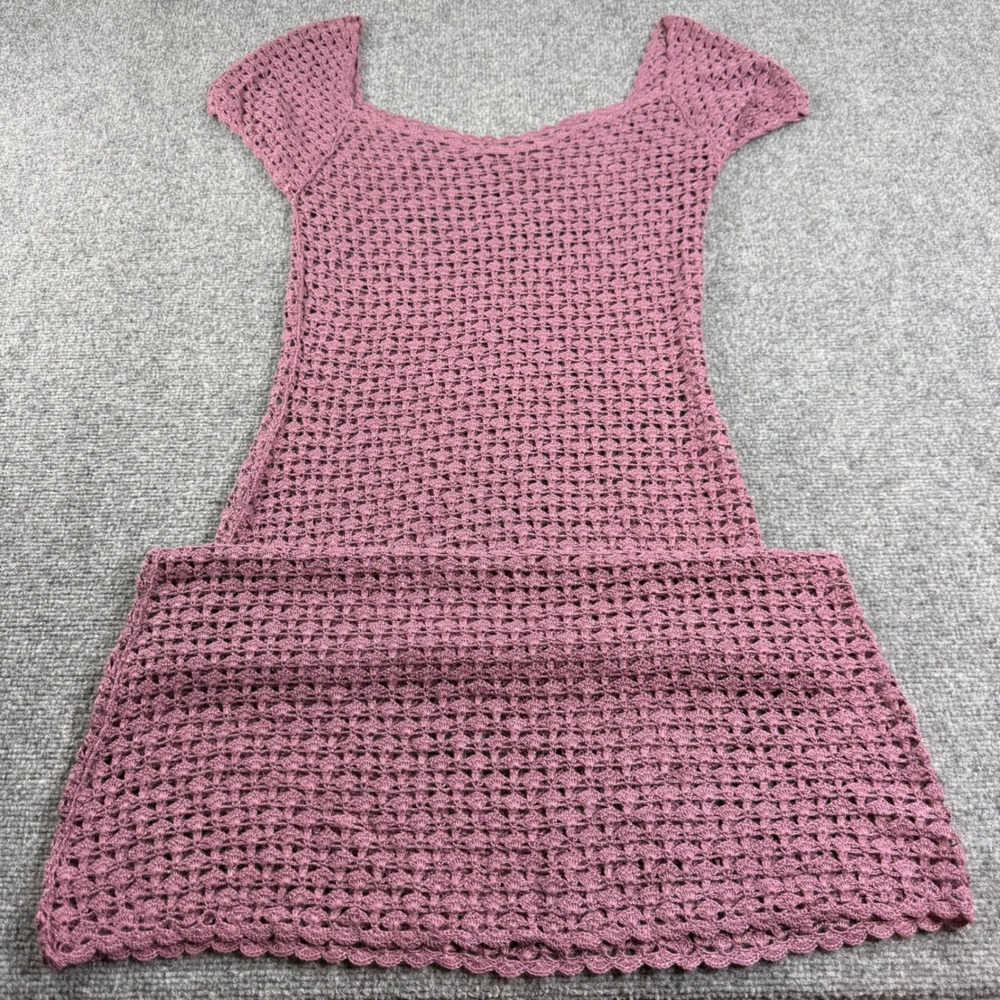 Handmade Crochet Dress Small Purple Mauve Open Knit Boho Mini Dress Women's